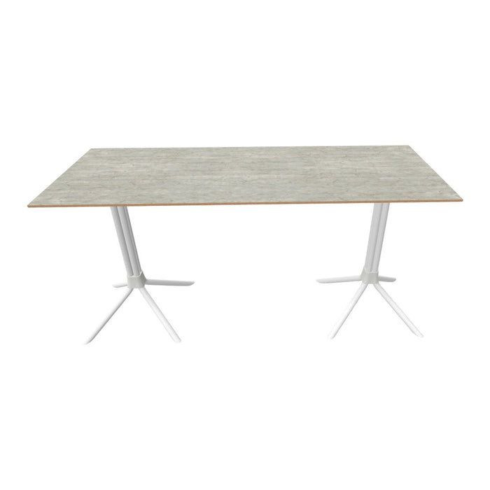 Gray patterned tabletop with white legs, featuring a modern, minimalist design ideal for contemporary spaces.
