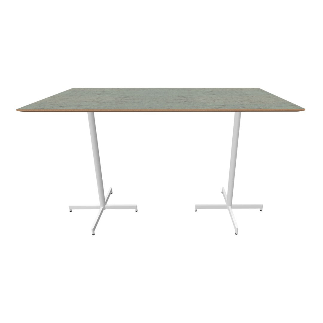 Light green tabletop with wood trim and white legs, creating a modern, minimalistic design.