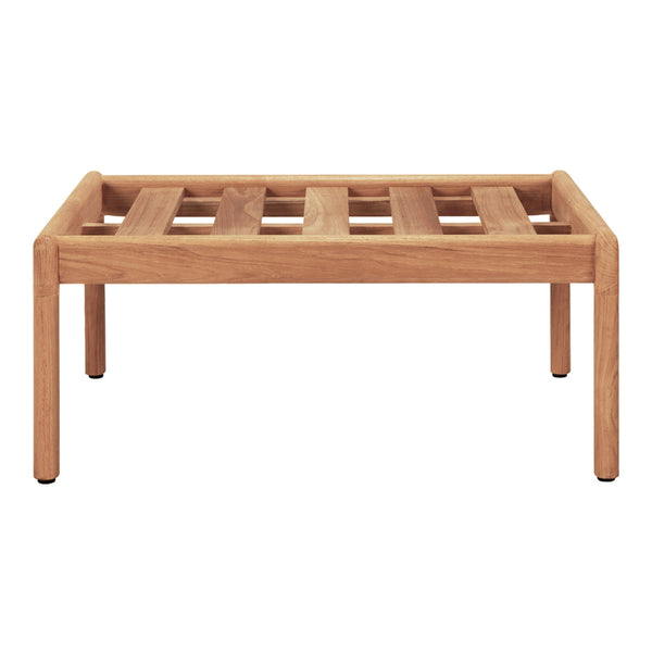 Natural wood coffee table with warm honey and light brown hues, featuring a slatted top design. Perfect for modern interiors.
