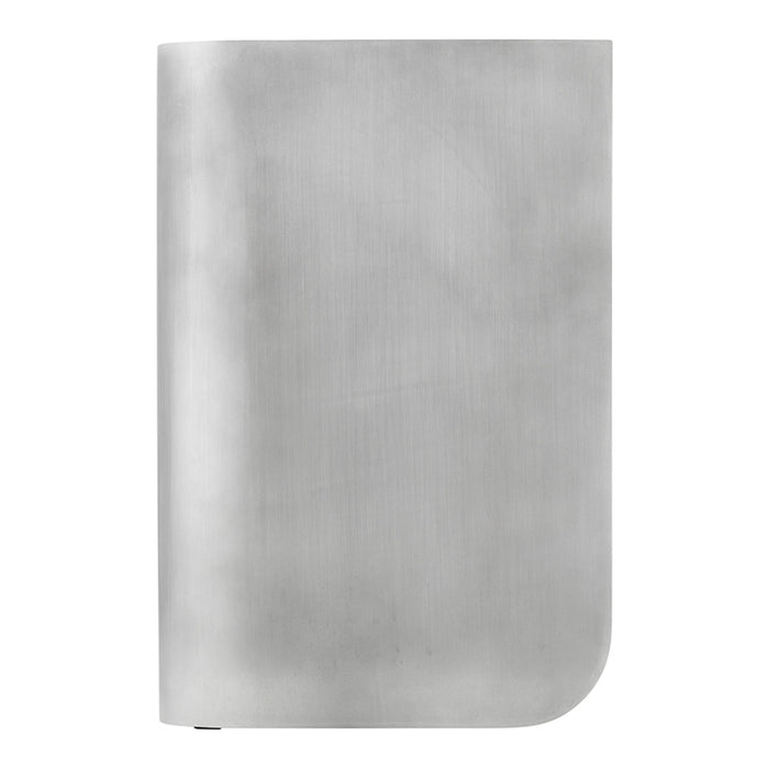 Brushed stainless steel notebook cover with sleek, minimalistic silver finish and rounded edges.