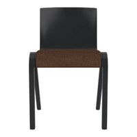 Black chair with a textured brown seat, featuring a sleek, modern design. Ideal for contemporary spaces.