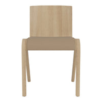 Natural wood finish with a smooth beige seat, featuring a minimalist design and clean lines.