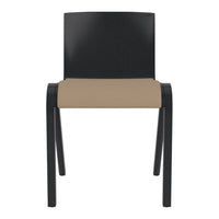 Black wooden chair with a smooth beige seat cushion, featuring a minimalist design.
