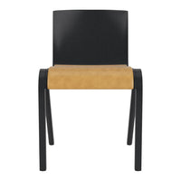 Black chair with a smooth seat in warm tan, featuring a sleek, modern design without visible patterns.