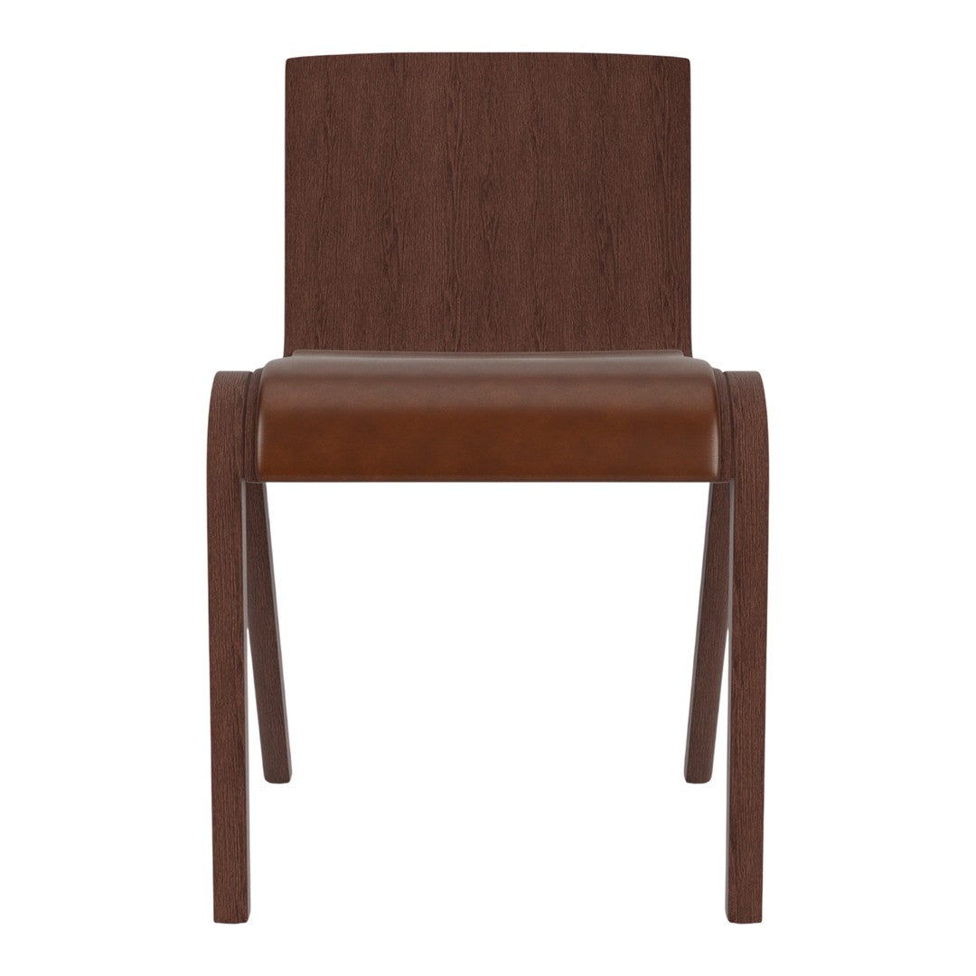 Brown wooden chair with a smooth, dark finish and a sleek, modern design. Perfect for contemporary interiors.
