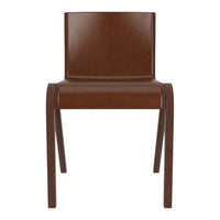 Brown leather chair with sleek lines and minimalistic design, featuring a smooth texture and rich, warm color.