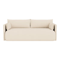 Beige modern sofa with smooth fabric and minimalistic design, featuring no patterns for a clean, contemporary look.
