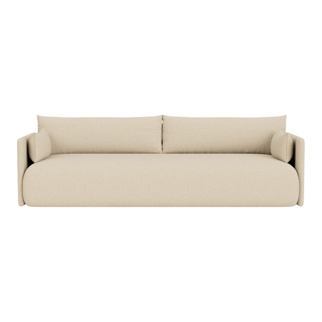 Beige modern sofa with plush cushions and a minimalist design, perfect for contemporary living spaces.