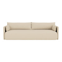 Beige modern sofa with plush cushions and a minimalist design, perfect for contemporary living spaces.