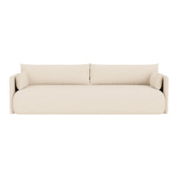 Beige modern sofa with smooth, minimalistic design and no visible patterns or textures. Ideal for contemporary decor.