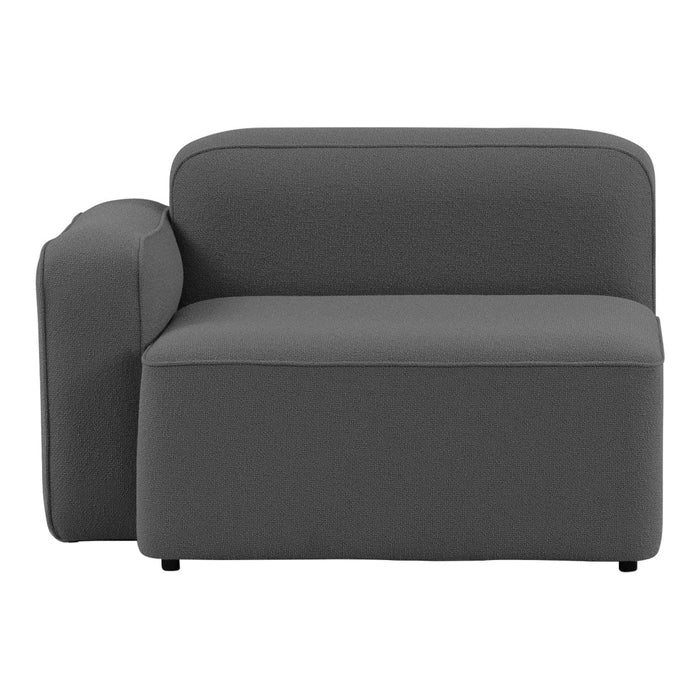 Gray modern two-seat sofa with a minimalist design and smooth upholstery. Perfect for contemporary interiors.