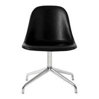 Black ergonomic chair with a smooth finish and shiny chrome base, featuring a minimalist design.