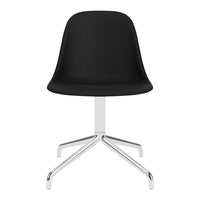 Black upholstered chair with a sleek, minimalist design and a chrome base. Ideal for modern decor.