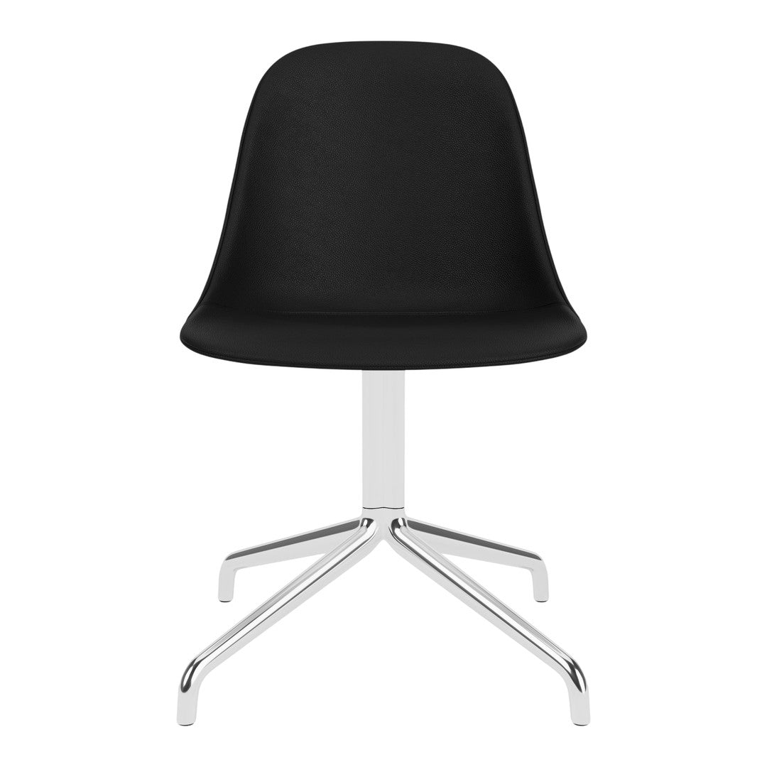 Black ergonomic chair with a smooth finish and a sleek chrome base, ideal for modern interiors.