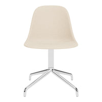 Cream-colored chair with a smooth, minimalist design and chrome legs, perfect for modern decor.