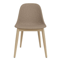 Sleek brown upholstered chair with a smooth texture and natural wood legs, perfect for modern decor.