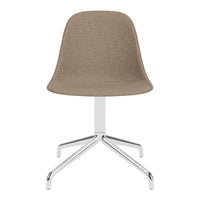 Modern brown upholstered chair with a smooth texture and sleek chrome base, perfect for contemporary spaces.