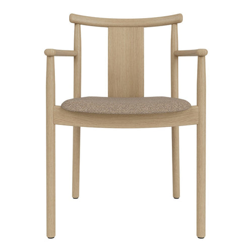 Light wood chair with a beige fabric seat, featuring a simple and modern design with clean lines.