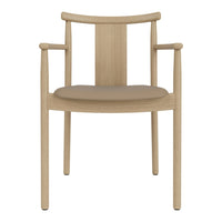 Natural wood chair with a light beige seat, featuring a simple, clean design and smooth finish. Perfect for modern decor.