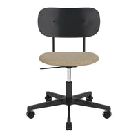 Black and beige rolling office chair with a sleek, modern design and a simple, padded seat.