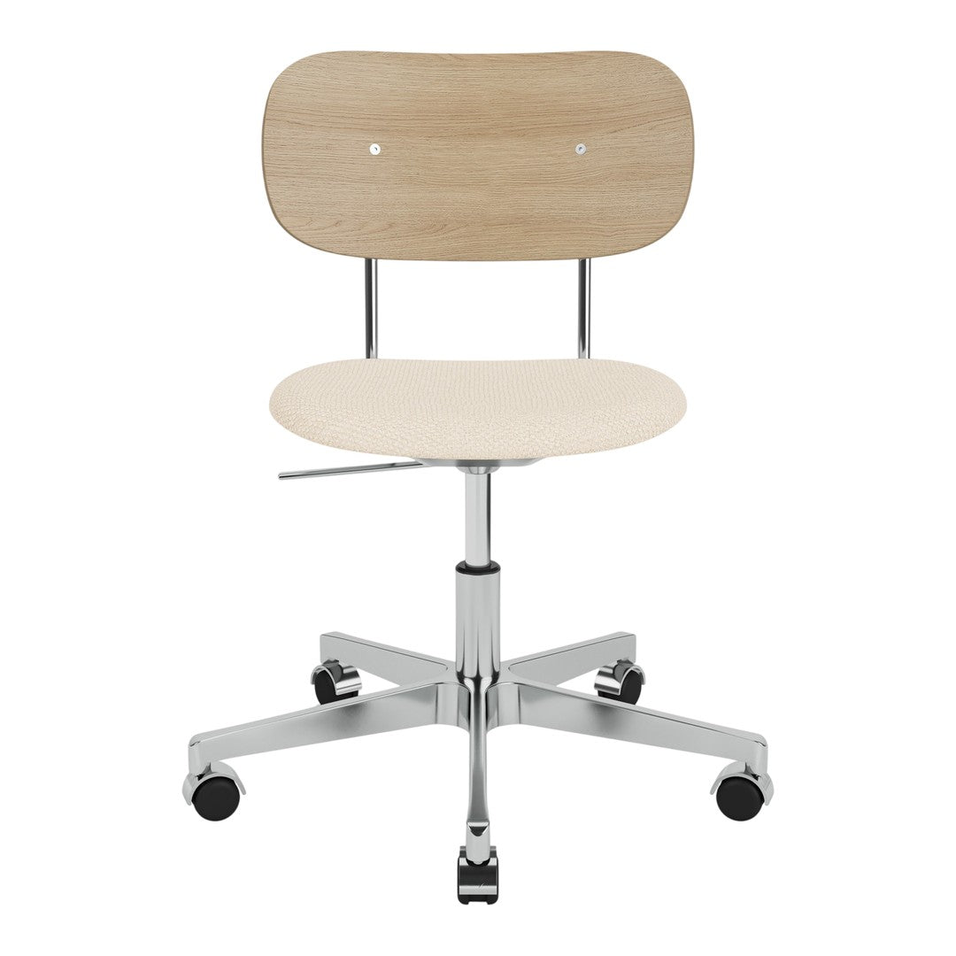 Light wood chair with a minimalist design and chrome base, featuring a natural wood pattern. Ideal for modern décor.
