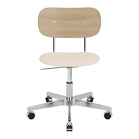 Light wood chair with a minimalist design and chrome base, featuring a natural wood pattern. Ideal for modern décor.