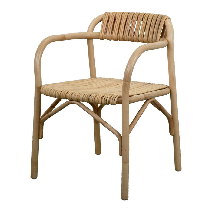 Natural wood chair with a woven seat and back, featuring a light beige tone and simple, modern design.