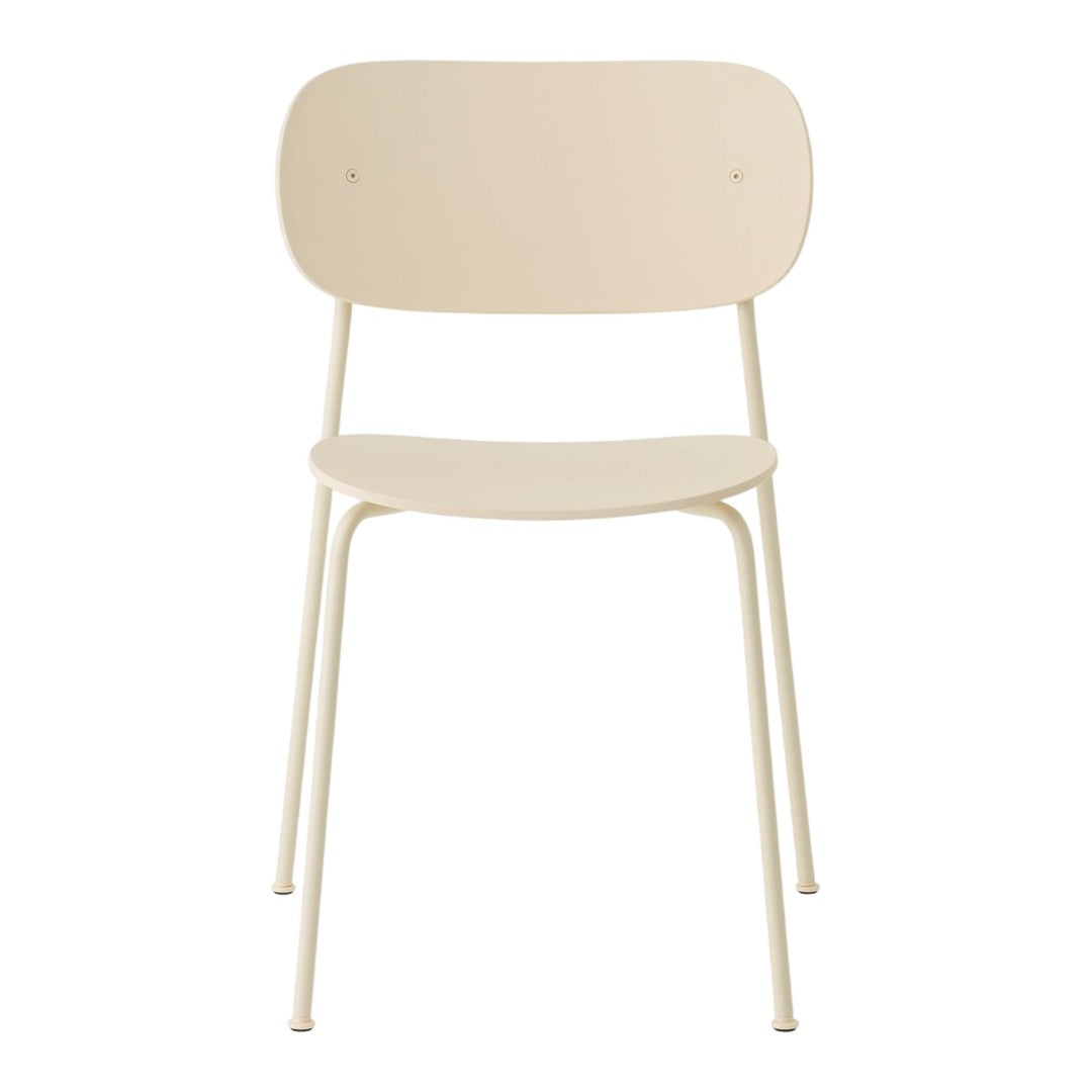Minimalist beige chair with a smooth, solid pattern and sleek metal legs. Perfect for modern interiors.