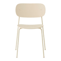 Minimalist beige chair with a smooth, solid pattern and sleek metal legs. Perfect for modern interiors.