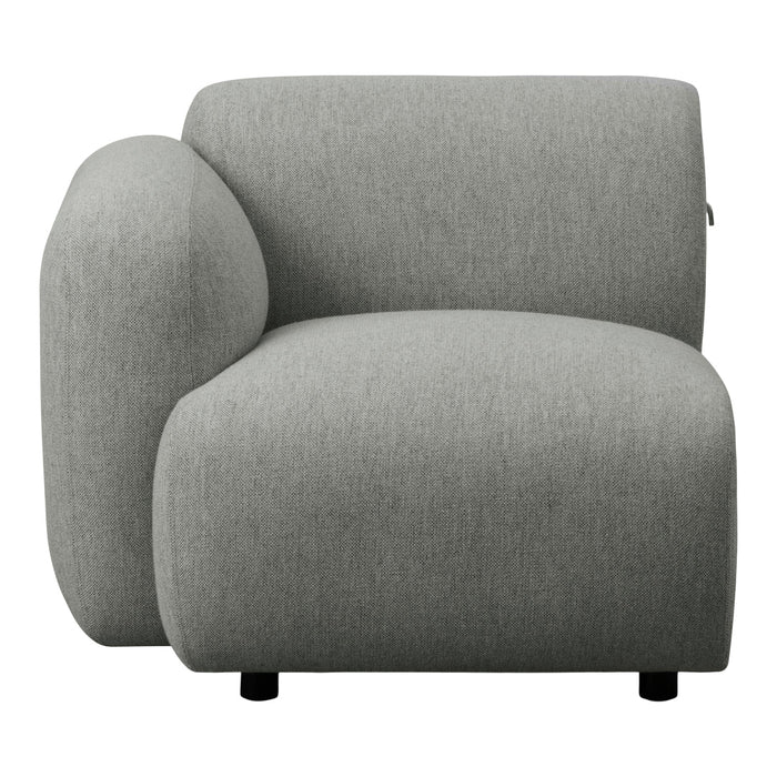 Gray upholstered chair with a smooth texture and rounded, modern design. Ideal for contemporary interiors.