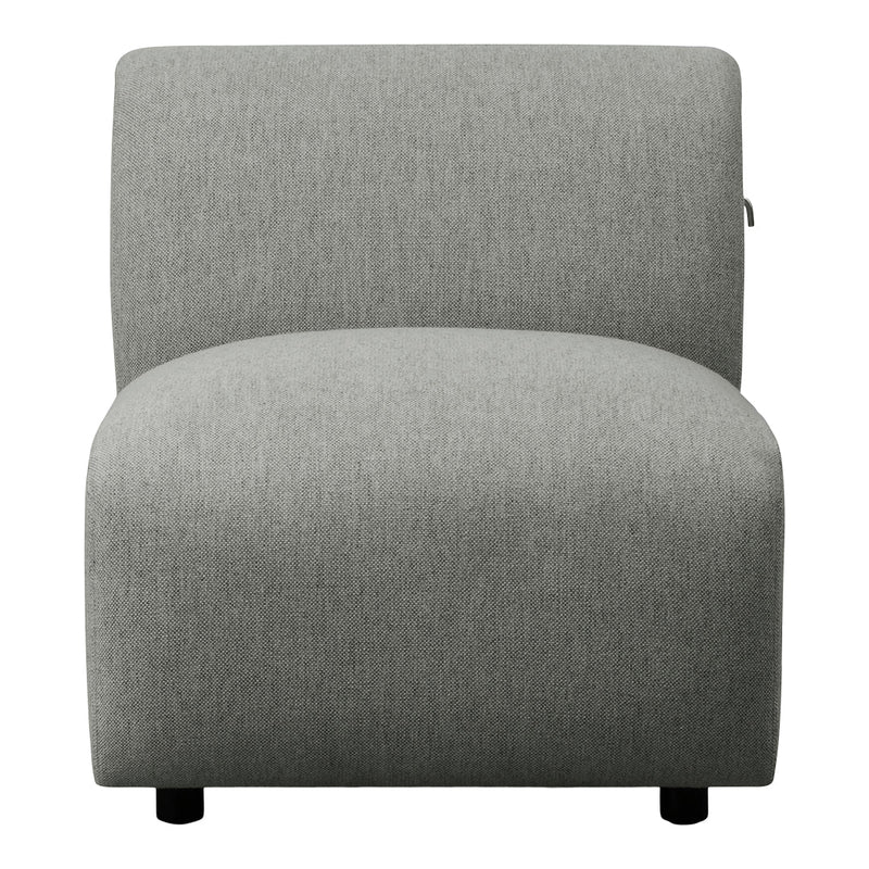 Gray upholstered chair with a smooth, textured fabric and minimalist design. Ideal for modern decor.