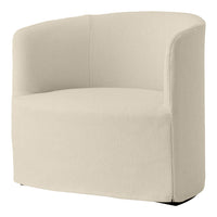 Cream-colored accent chair with a textured, woven pattern, featuring a smooth, rounded design for modern decor.