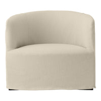 Cream textured fabric armchair with a modern design and a round shape, perfect for contemporary interiors.