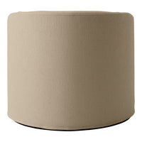 Beige textured fabric pouf with a smooth, rounded design, perfect for versatile home decor use.