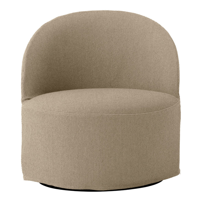 Beige texture with a soft, woven pattern on a modern round chair design. Elegant and minimalist.