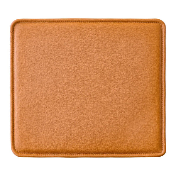 Tan leather square mat with smooth texture and stitched edges.