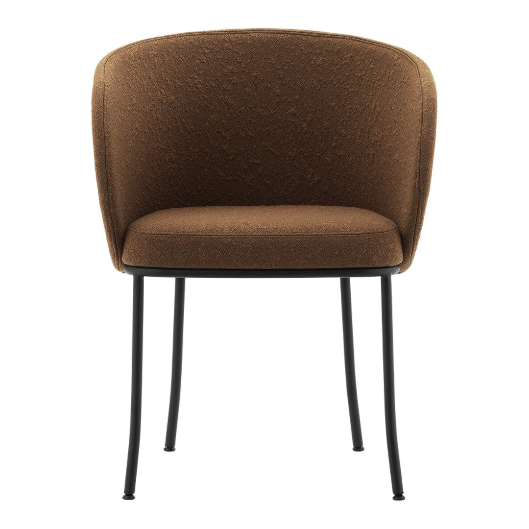 Brown textured fabric chair with sleek black metal legs, perfect for modern decor.