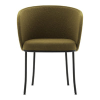 Olive green textured chair with black metal legs, perfect for modern decor.