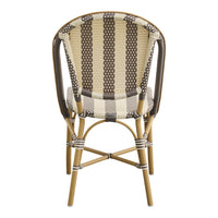 Back view of a striped chair featuring brown, cream, and tan woven patterns for a stylish, modern look.