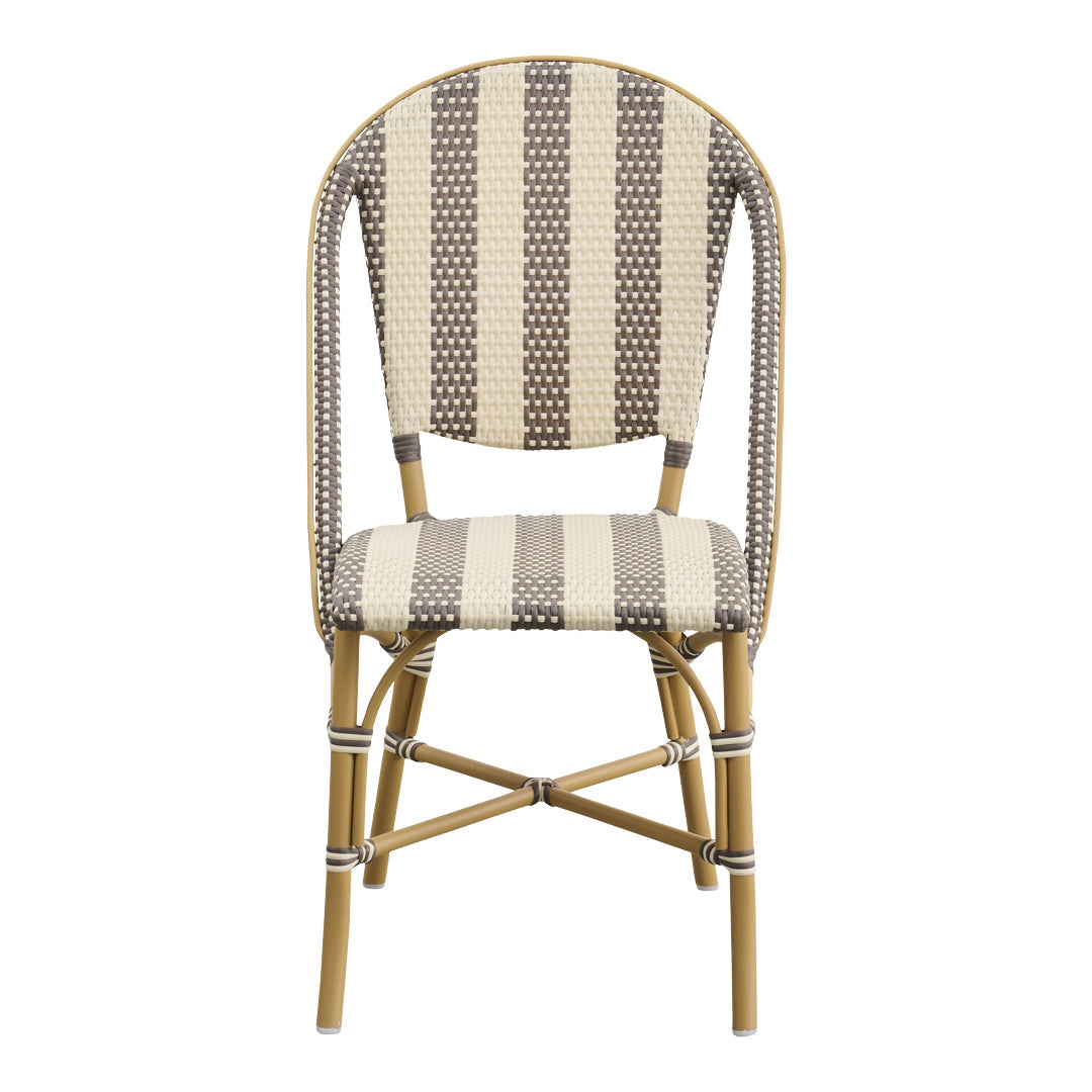 Brown and beige striped chair with woven texture, featuring a stylish design perfect for indoor or outdoor use.