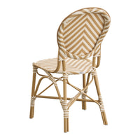 Beige and cream striped chair with a chevron pattern and natural wood frame, perfect for stylish decor.