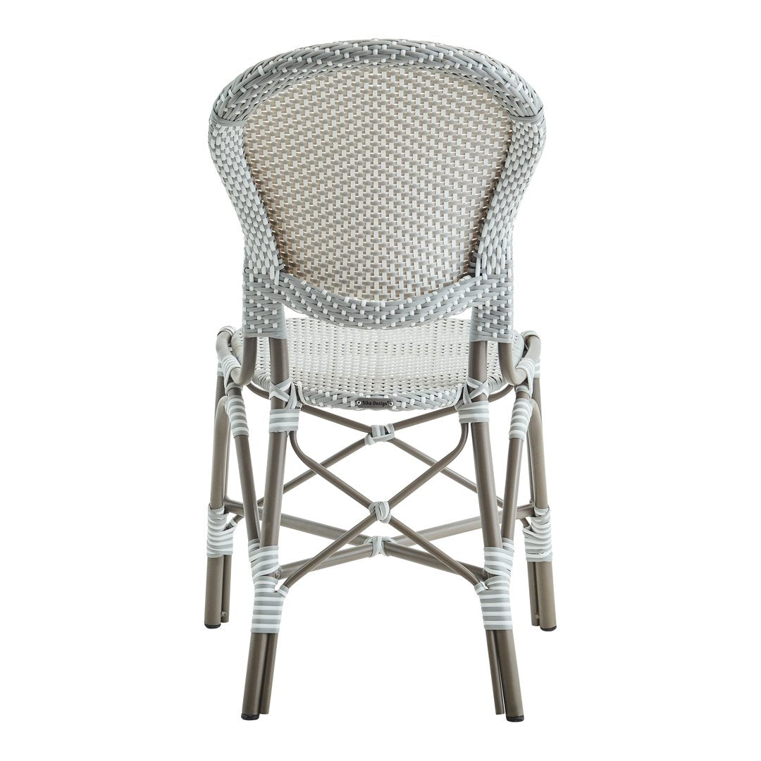 Gray woven pattern chair with a light gray frame and white accents, adding a modern touch to any space.