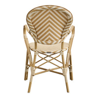 Beige and white zigzag-patterned chair with a smooth, woven backrest and lightweight tan frame.