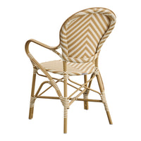 Stylish chair featuring a chevron pattern in beige and cream, with natural bamboo accents for a chic look.