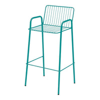 Teal wire high chair with striped seat design and minimalistic silhouette. Perfect for modern decor.