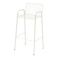 White metal bar stool with minimalist design and horizontal striped pattern. Ideal for modern decor styles.
