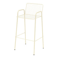 Cream-colored metal bar stool with a simple wire design and sleek legs. Perfect for modern interiors.