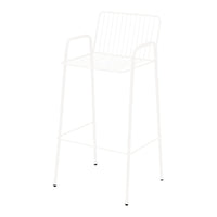 White wire bar stool with a minimalist design and horizontal slat pattern. Perfect for modern decor.