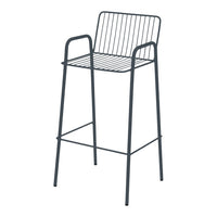 Stylish black metal bar stool with sleek lines and a modern design, perfect for contemporary spaces.