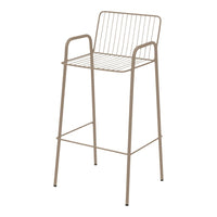Beige wire bar stool with a minimalistic design and open slat pattern, perfect for modern decor.